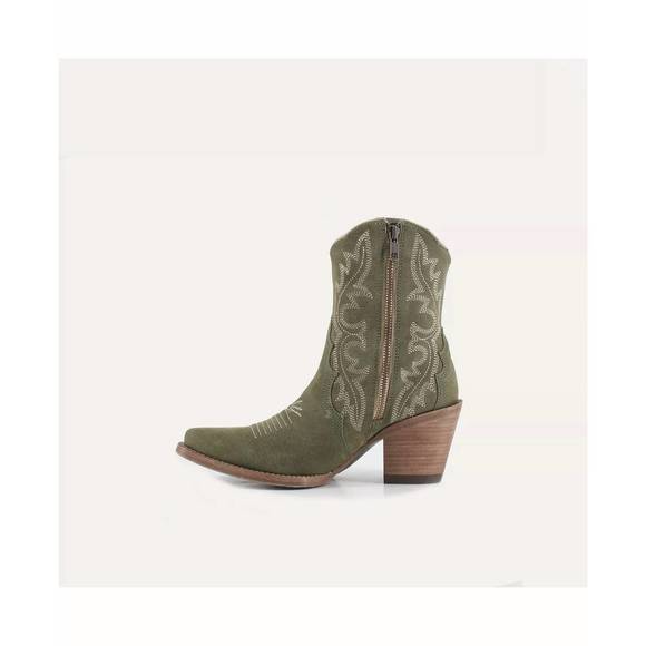 NEW BUCK & BRANA women's brooke leather cowgirl boots in olive - Picture 5 of 9